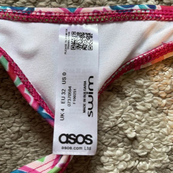 ASOS Pink Mosaic Thong Bikini Bottom - Picture 3 of 4